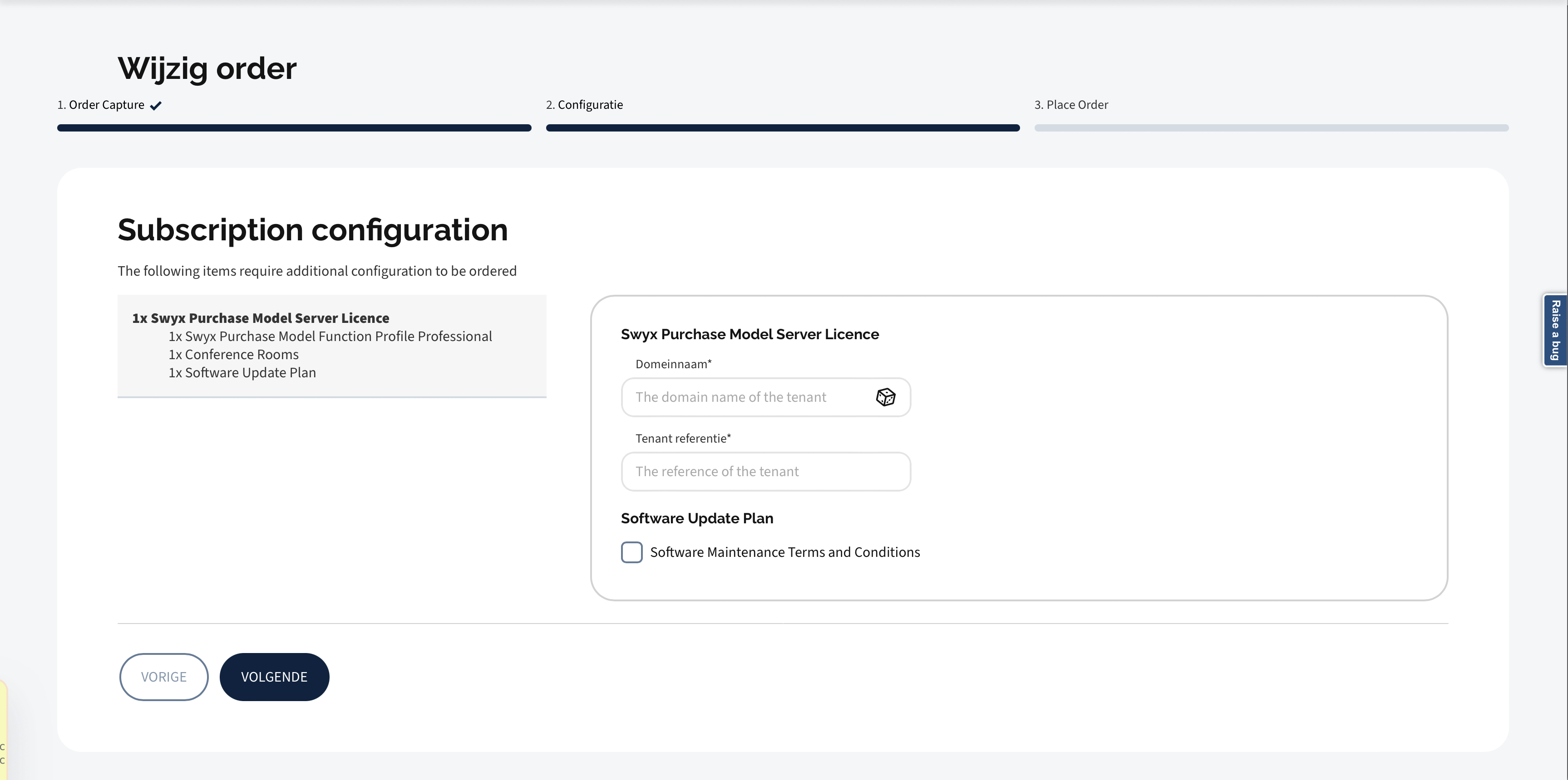 Subscription configuration requested for added product